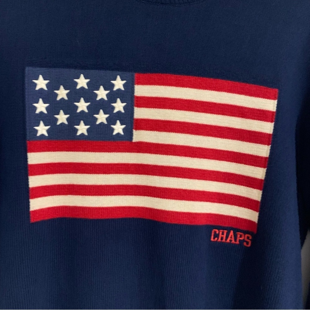 CHAPS Mens American Flag Navy Blue Sweater Patriotic Americana Size Medium - Picture 5 of 9